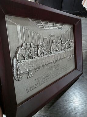 Tumasek Pewter Framed "The Last Supper" Relief Wall Art Silver Wood